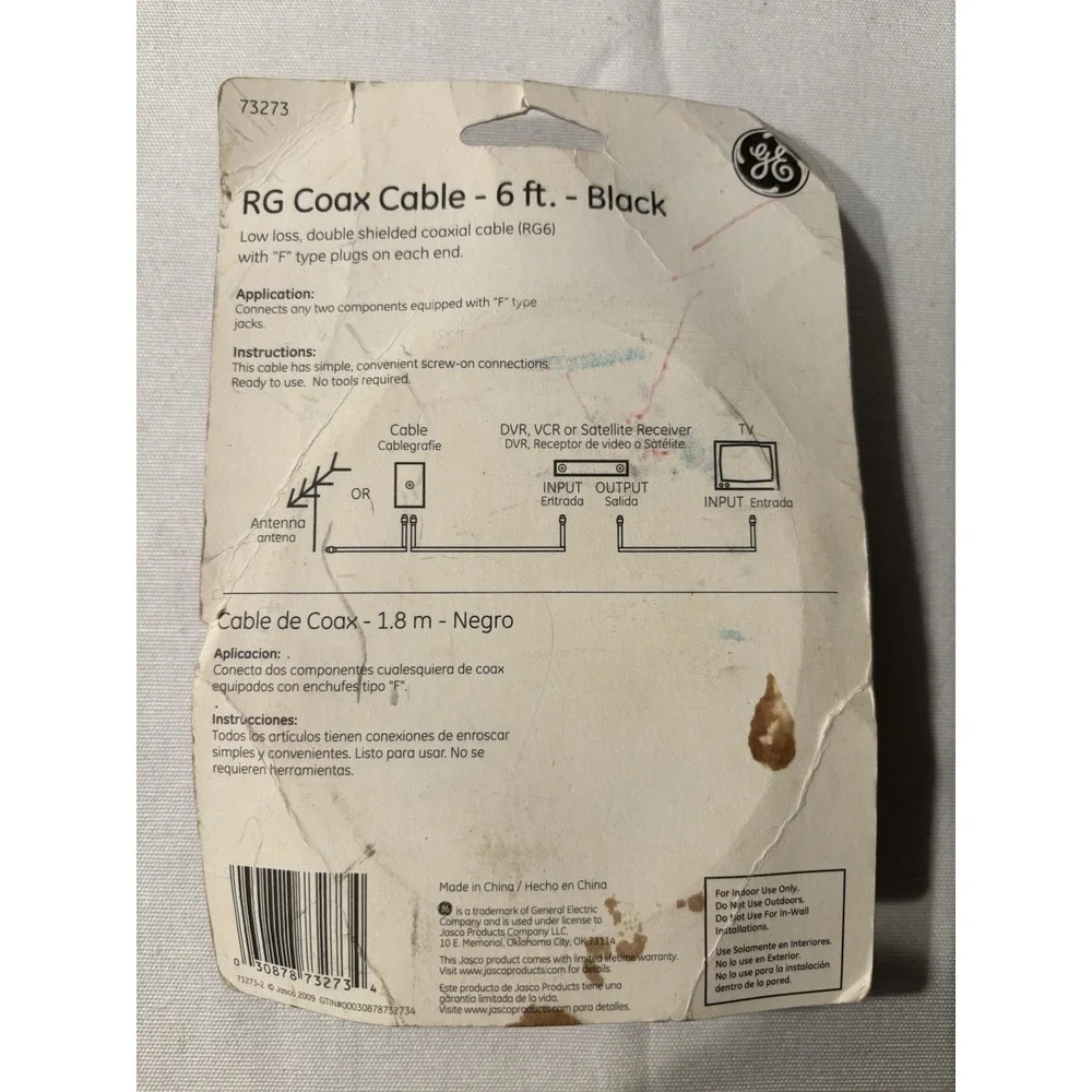GE RG6 COAX CABLE 6 FEET (1.8M) FOR TV, DVD, VCR, DVR - NEW IN PACKAGE